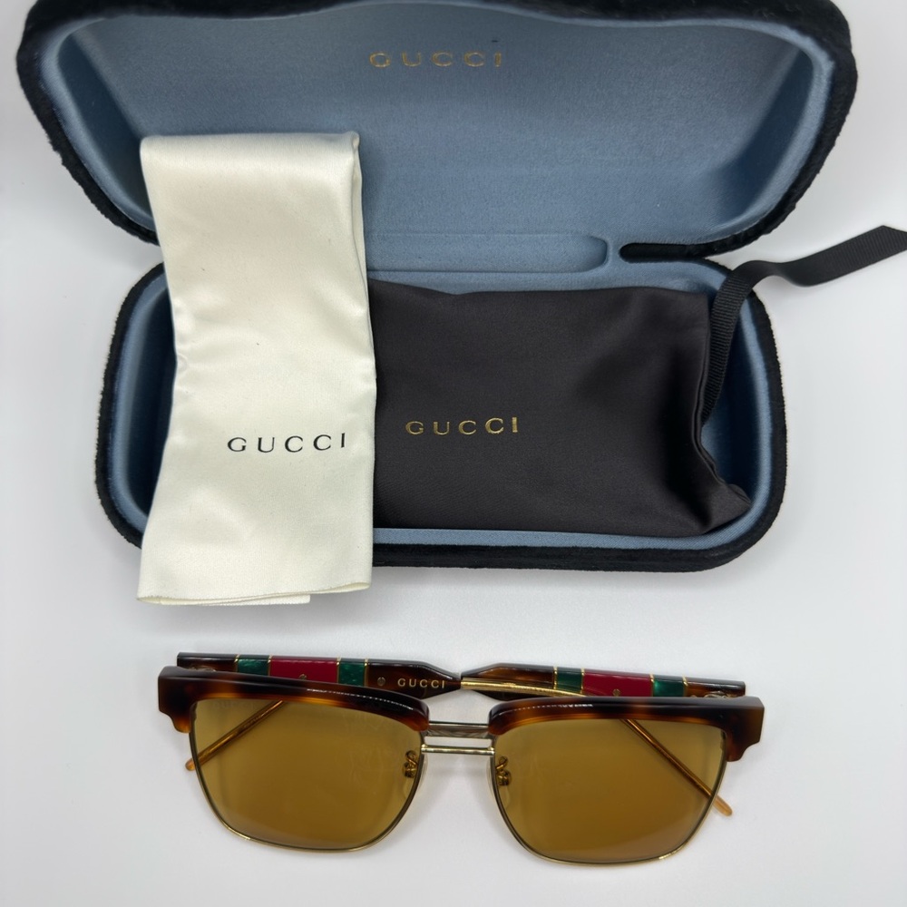 Authentic Gucci Sunglasses with Amber Lenses and Striped Arms